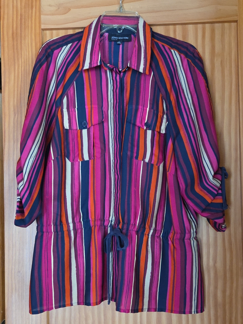 Jones New York Multicolor Striped Drawstring Shirt Jacket
